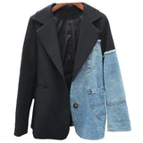 Patchwork Women Blazer Jacket High Quality Single Button Black Suit Jacket Loose Fashion Lady Blazers Coat 2022 Autumn
