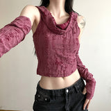2023 Autumn New Wasteland Street Hottie Sexy Hole-Breaking Empty Shirt Sleeve Top