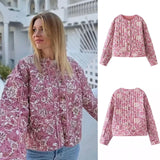 Fongt Women's ZA Autumn And Winter Thick Round-Neck Long-Sleeved Printed Short Coat