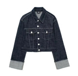 Fongt 2025 New Women's Roll-Sleeve Denim Jacket Straight Trousers