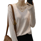 Fongt Style Autumn Winter Woolen Sweater Female V Gets Short Money Inside Build Head Sweater Slim Bottom Sweater-Outfit