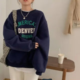 Vintage Round Neck Letter Embroidered Sweatshirt-Outfit
