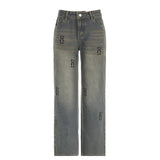 Hip Pop Low Waist Letter Print Boyfriend Jeans-Outfit