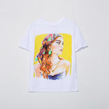 Fongt 2023 New Women's Round Collar Short Sleeve Contrast Color Print T-Shirt 5644156 910-Outfit