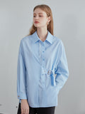Fashion Belt Casual White Blouse Shirt Women Long Sleeve Spring Button Up Shirt Office Lady Elegant Blue Top
