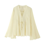 Fongt Women's New Lace Decoration Chiffon Loose Long-Sleeved Shirt Top