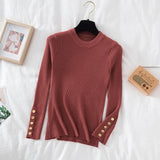 Thick Pullovers Khaki Casual Button O-neck Chic