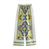 Summer Halter Scarf Blouse Printed Vertical Trousers Set-Outfit