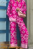 Autumn Vintage Pants Outfits Elegant Turn Down Collar Lady Casual Matching Set 2023 Women Printing Loose Two Pieces