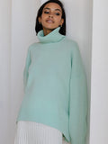 Women's Knitted Solid Turtleneck Sweater Oversize Long Sleeve Ladies Loose Pullover Tops 2022 Autumn Warm Female
