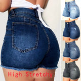 Washed Elastic Ripped Denim Women's