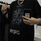 Black Letter Skull Oversized t-shirt Women Flame clothes 2023 Summer Casual Loose Short Sleeve Women's Top Plus size