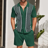 Fongt Men's Men's Ice Sleeve Jackal Two-Piece Knits Casual Polo Shirt Set