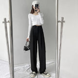 Fongt Autumn Dress New High Waist Loose Hanging Feeling Straight Pants Show Thin Pants Drop Feeling Suit Pants Ins Floor Pants