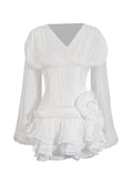 Small Fragrant Fish Bone To Collect Waist Thin Chiffon Short Dress 2025 New Flower Lotus Leaf Side Design Short Dress