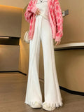 Mink Velvet White Pants Loose Slim Soft Waxy Tassels Knitted Micro-flared Pants Autumn Winter Cashmere Warm