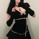Girl Lace Bow Solid Color Short-Sleeved T-Shirt Style Stylish Casual Shirt New Style In Summer-Outfit