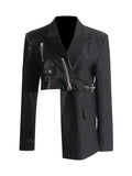Fongt 2024 New Street Hipster Motorcycle Sense Irregular Suit Jacket Women's Waist Show Thin Suit Jacket-Outfit