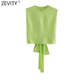 Women Chic Sexy Backless Split Design Knitting Camis Tank Ladies Summer Solid Slim Short T shirt Hem Bow Crop Tops