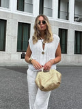 Fongt 2025 Spring And Autumn 2025 New Women's Pocket Sleeveless Short Knitted Cardigan Vest