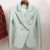 STREET Newest 2022 Designer Jacket Women's Classic Metal Buttons Double Breasted Tweed Blazer Mint