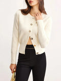 Fongt Elegant And Elegant Leisure Knitted Cardigan Fashion Commut Solid Color Simple Round-Neck Sweater Outside