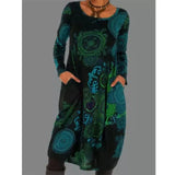 Polyester Fiber Women's Print Dress Long