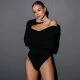 Fongt And Autumn New Women's Shoulder V Neck Pleated Long Sleeve Jacket Tight Temperament