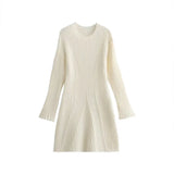 Fongt And Autumn New Women's Temperament Pure Color Familiar Round Collar Knitted Long-Sleeved Dress Slimming