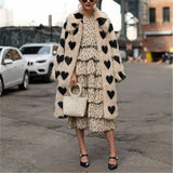 Winter Women Warm Faux Fur Coat Love Pattern Women Long Coat Turn Down Collar Women Warm Plush Coat Classic Coat