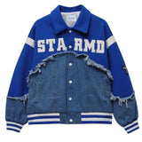 Embroidery Patchwork Denim Varsity Jacket-Outfit