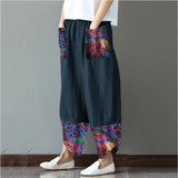 Printed Patchwork Cotton Linen Wide-leg Loose
