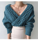 New 2021 Winter Spring Women Sweaters Knitted V-Neck Cross Wild Korean Sexy Elegant Pullovers Ladies Jumpers