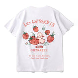 Strawberry Rabbit Print Oversized T-shirt-Outfit