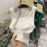 Girls Tight Anti-Smooth Threaded Vest Women's Spring And Summer Suit Slim Top Ins Tide-Outfit