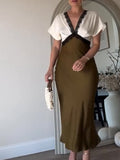 Fongt Temperament Lace Waist Dress 2025 Autumn New V-Necked Ass High-End Thin Dress Women's