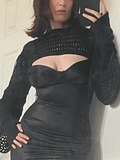 Long Sleeve Crochet Bolero Knit Top-Outfit