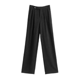 Women Straight Loose Pants Fall winter Drape High-waisted Wide-leg Pants Women Black Thin All-match Casual
