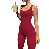 Fongt Women's Solid-Color Sleeveless Vest Jumpsuit Threaded Collared Back-Up-To-Back-Up-Up Sport-Joint Trousers