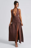 Fongt Ins Dress Spring And Summer Sexy Hot Girl Tie V Neck Tie Open Back Slit Stylish Temperament