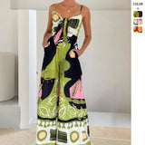 Fongt New Casual Fashion Digital Printed Chest Strapped With Jumpsuit Woman