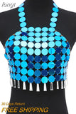 Sexy Shiny Sequin Beach Tank Tops Women Fashion Sequined Tassel Halter Backless Crop Top Festival Hollow Out