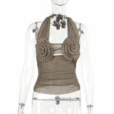 Out Frill Mesh See Through Crop Top Y2k Sexy Clothes Ruched Backless Halter Going Out Tank Tops Club Summer 2024-Outfit