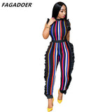Women Fashion Striped Jumpsuits Ruffles Bodycon Rompers Designer New Elegant Sleeveless Ladies Office Playsuits
