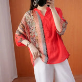 Paisley Printed Spliced Shirt Women's Clothing Loose All-match V-Neck Summer Half Sleeve Commute Casual Button Blouse-Outfit