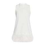 Fongt Sense Ostrich Hair Splicing Lady A-Line Dress 2024 Summer New Sleeveless Solid Color Dress-Outfit