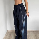 Fongt Street Style Stripe Color Design Basic Casual Pants 2023 Autumn / Winter New Elastic Waist Comfortable Woven Pants-Outfit
