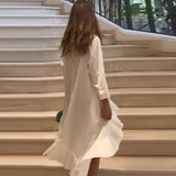 Fongt 2023 New Palace Style Pure Color Vertical Collar Pleated Hem Shirt Short Skirt-Outfit
