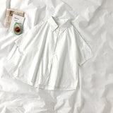 Shirts Women Jk Japanese Tie Short Sleeve Blouses Preppy Student Summer Korean Button Up Simple Solid Loose All Match Tops-Outfit