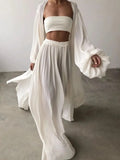 Summer Women Three Piece Set Soft Wrap Cardigan Tops And High Waist Pants Suit Female Casual Simple Tracksuits